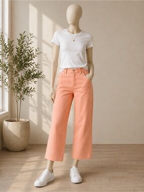 Wide-Leg Jeans in Coral Peach
